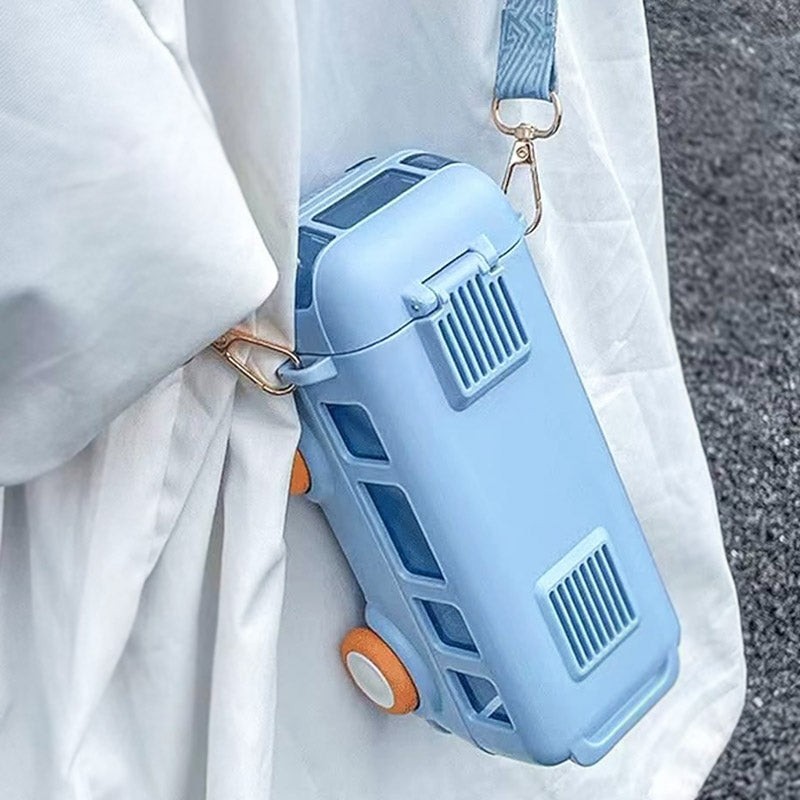 Mini Bus Water Bottle with Straw π₯€ & Strap